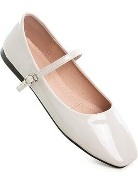 Luxinyu Size 9 Ballet Flats Mary Jane Beige Faux Leather Adjustable Straps